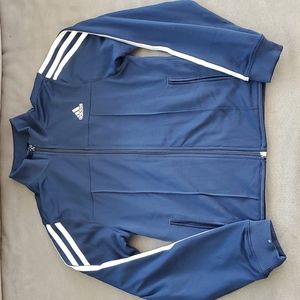 Classic Adidas Navy Blue Track Jacket with 3-Stripe Sleeves